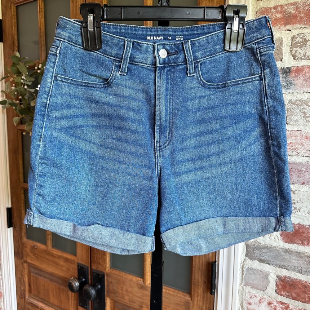 Old Navy Wow Jean Shorts Women Blue High Rise Cuffed Med Wash Coastal Cowgirl 10